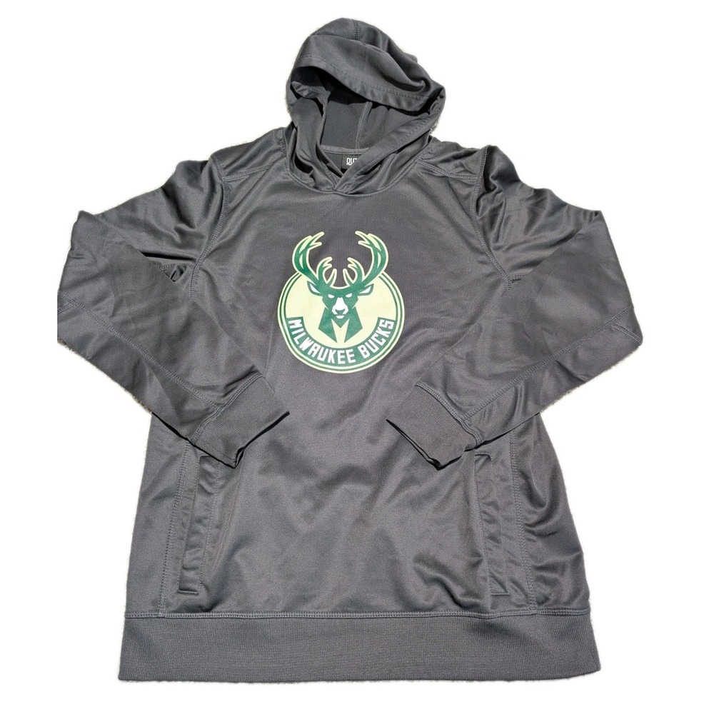 Majestic ThermaBase Milwaukee Bucks Gray Pocketed Hoodie XL 18 Youth